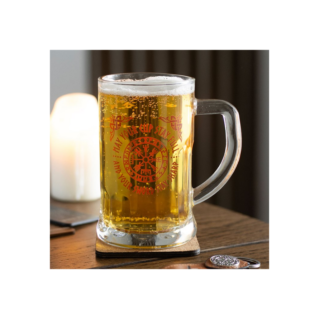 Viking Compass Glass Beer Tankard with Coaster
