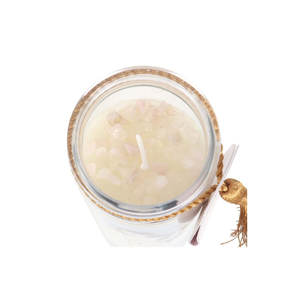 Aphrodite Goddess Tube Candle with Rose Quartz Crystals