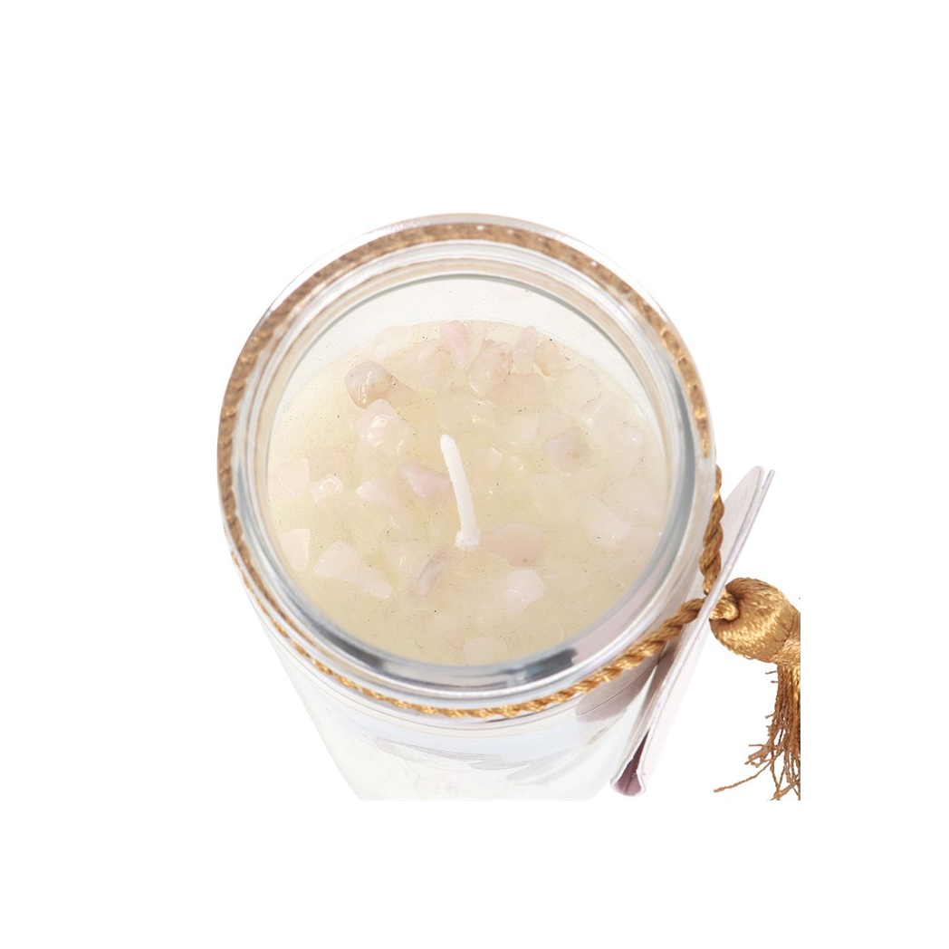 Aphrodite Goddess Tube Candle with Rose Quartz Crystals
