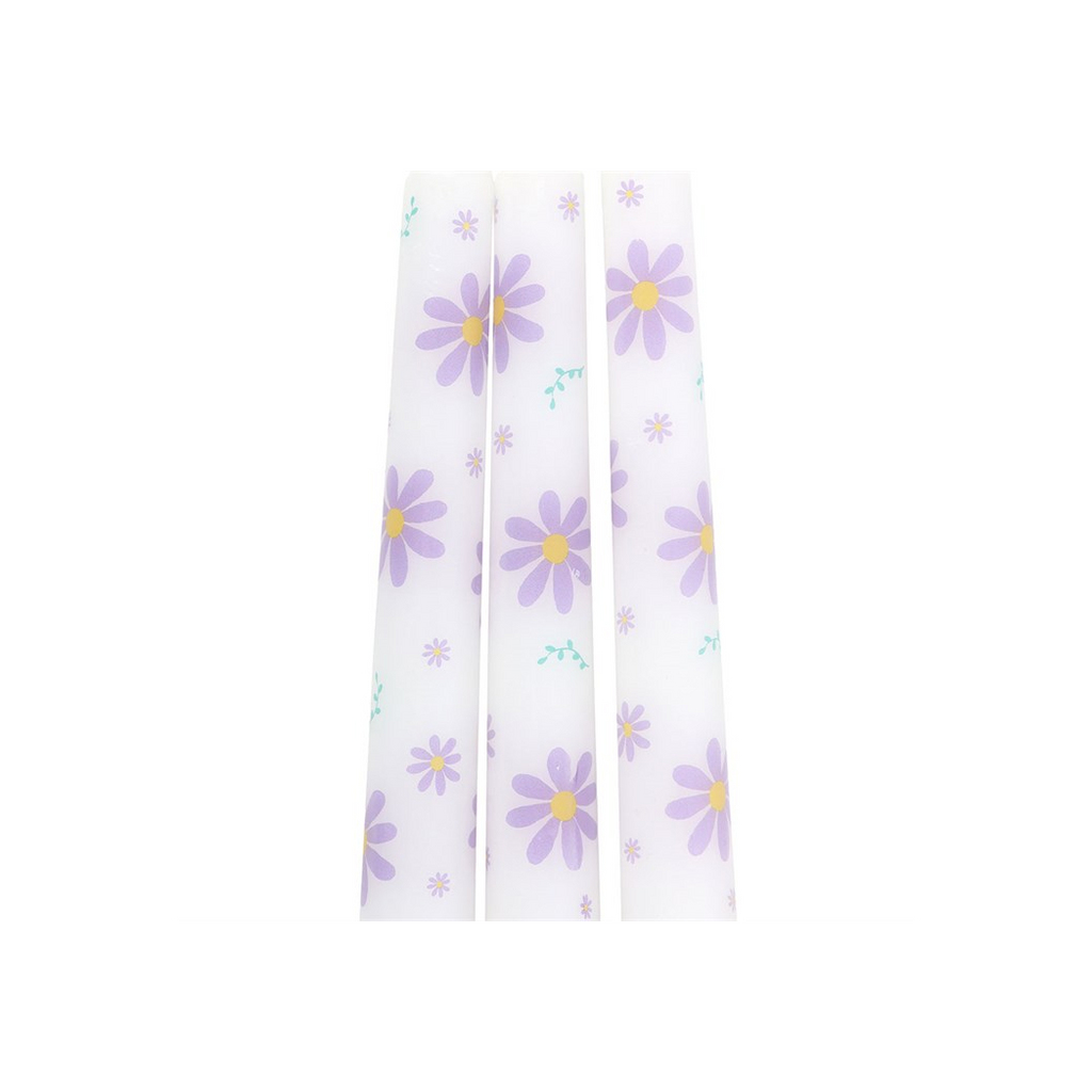 Set of 3 Purple Daisy Taper Candles