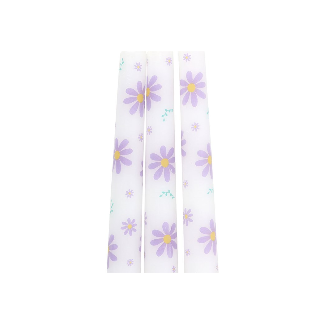 Set of 3 Purple Daisy Taper Candles