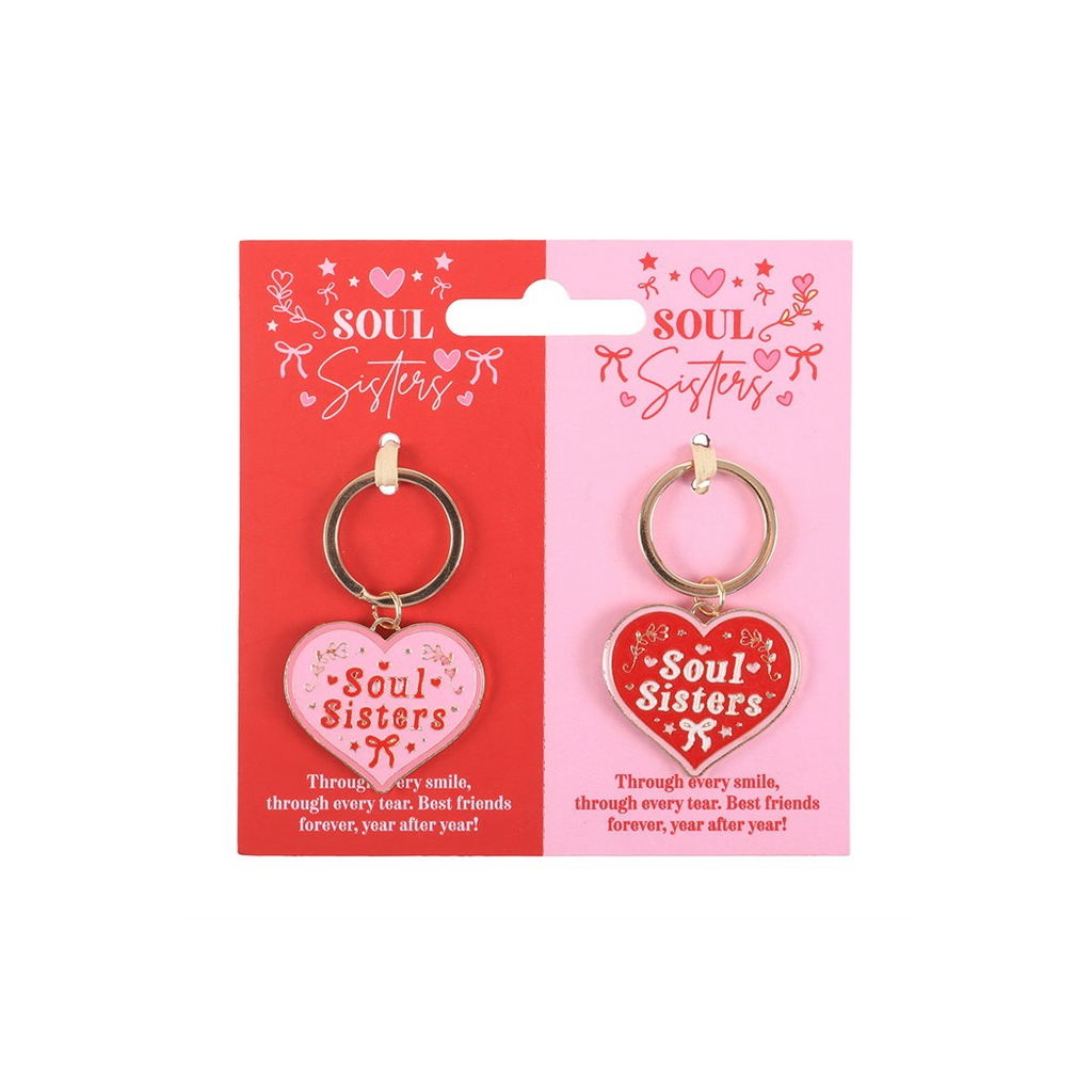 Pair of Soul Sisters Love Heart Keyrings
