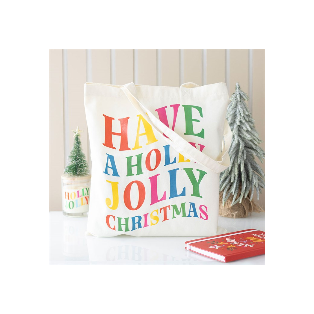 Holly Jolly Christmas Polyester Tote Bag