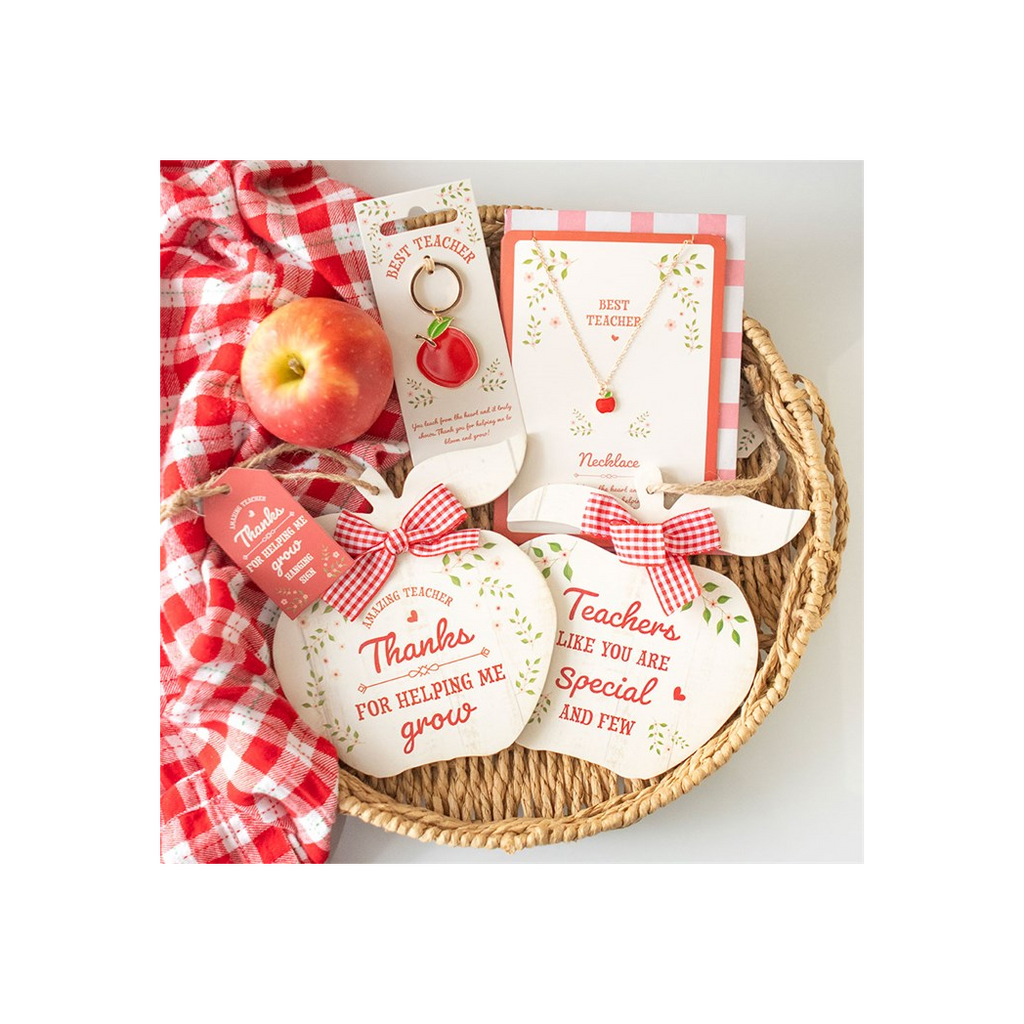 Best Teacher Apple Necklace on Greeting Card