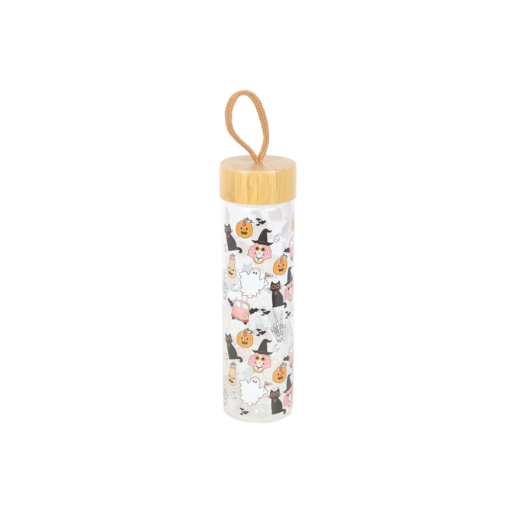 Groovy Ghost Print Glass Water Bottle