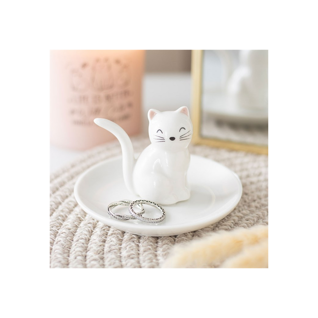 Sitting White Cat Face Trinket Dish