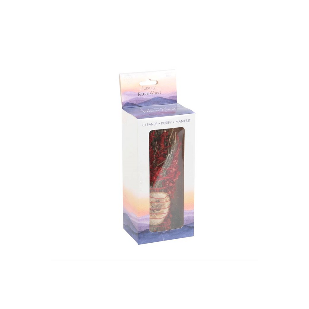 6in Ritual Wand Smudge Stick with Rosemary, Sage and Red Jasper