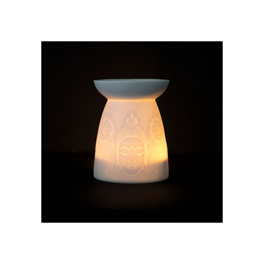 White Ceramic Buddha Face Oil Burner and Wax Warmer