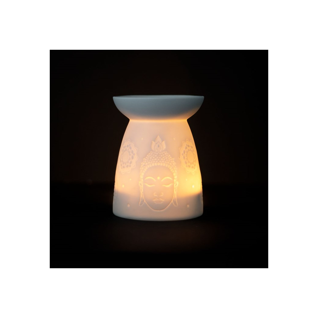 White Ceramic Buddha Face Oil Burner and Wax Warmer