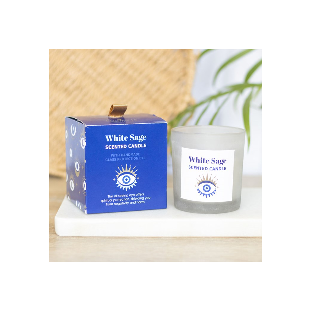 All Seeing Eye White Sage Crystal Chip Protection Candle