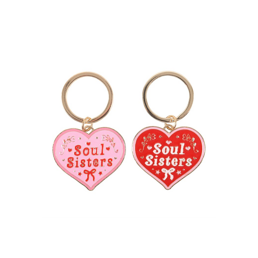 Pair of Soul Sisters Love Heart Keyrings