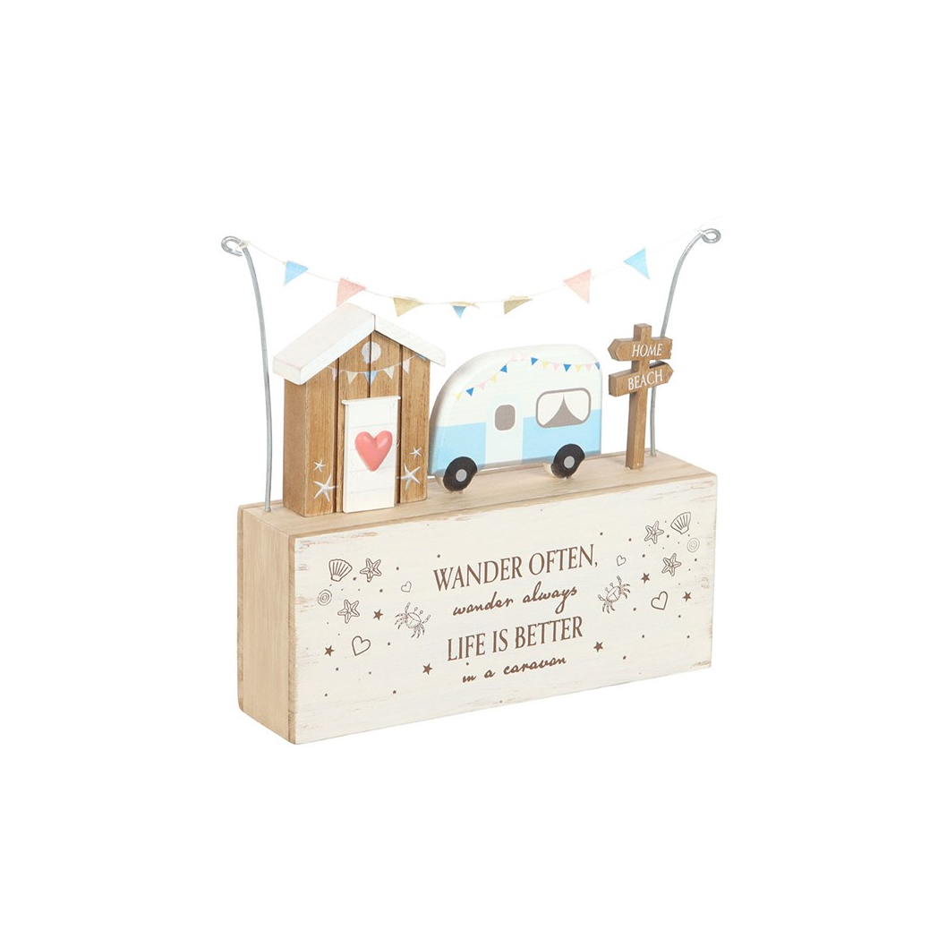 Wander Often Beach Hut Caravan Wooden Ornament