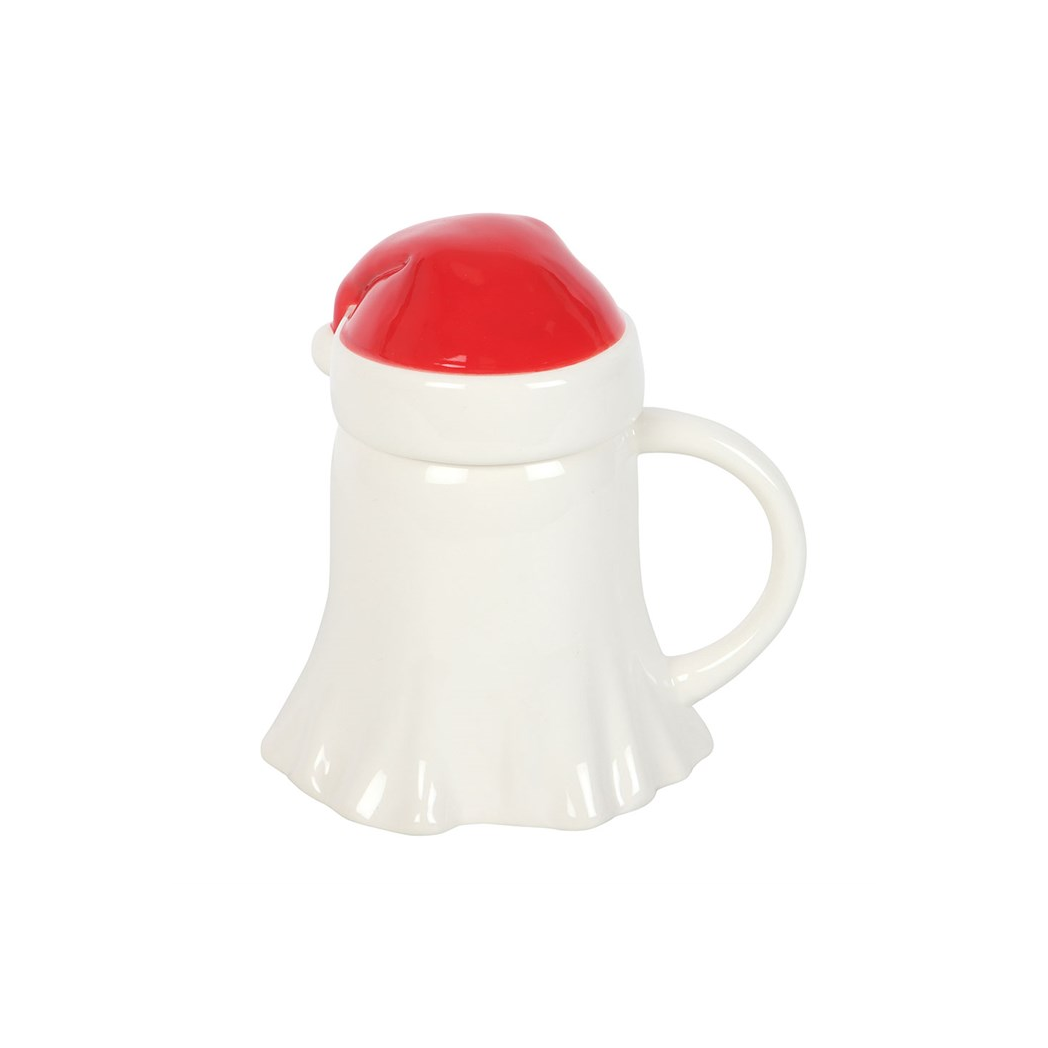 Ghost Shaped Mug with Santa Hat Lid