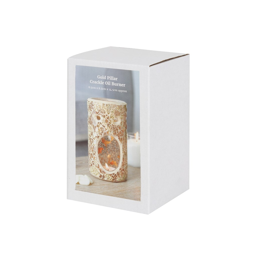 Gold Pillar Crackle Glass Oil Burner and Wax Warmer
