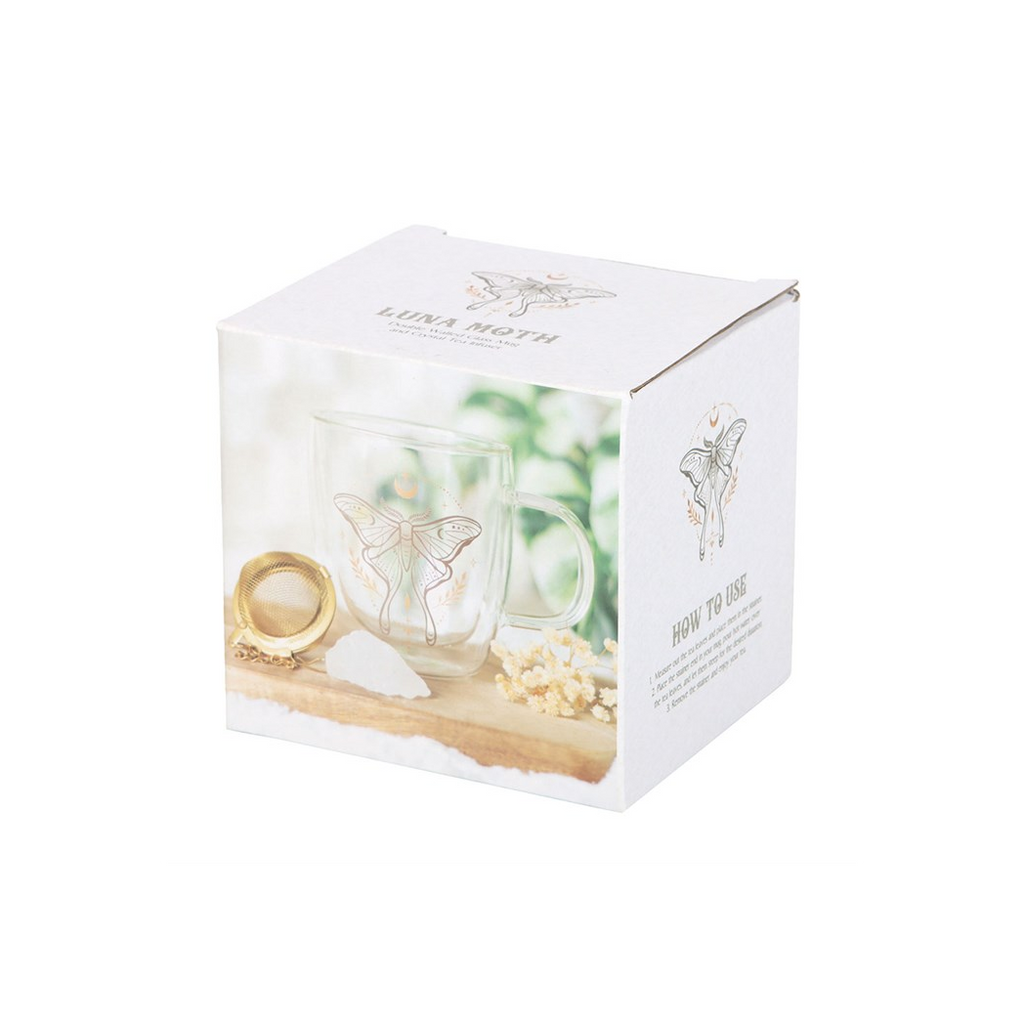 Luna Moth Double Walled Glass Mug with Crystal Tea Infuser