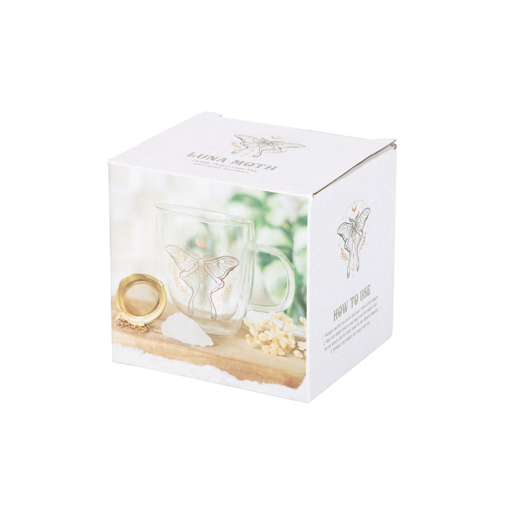 Luna Moth Double Walled Glass Mug with Crystal Tea Infuser