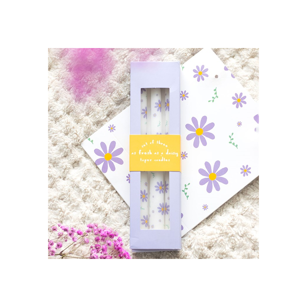 Set of 3 Purple Daisy Taper Candles
