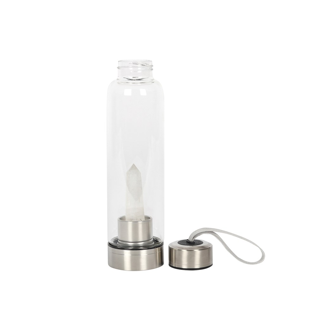 Clear Quartz Energising Glass Water Bottle