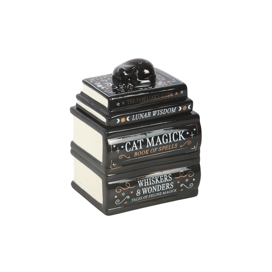 Black Cat Book Stack Oil Burner with Cat