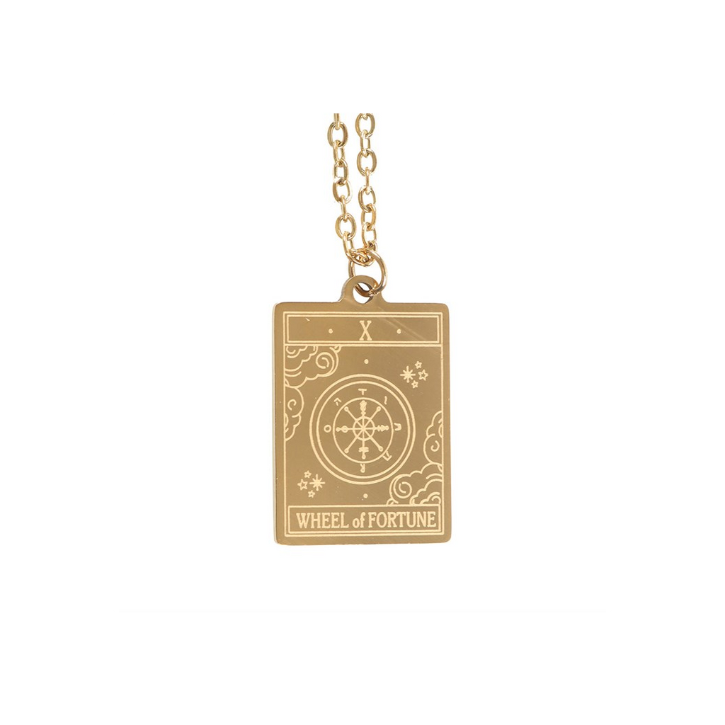 The Wheel of Fortune Vintage Tarot Necklace on Greeting Card