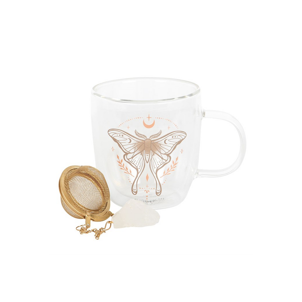 Luna Moth Double Walled Glass Mug with Crystal Tea Infuser