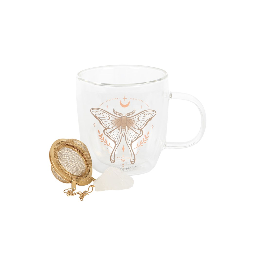 Luna Moth Double Walled Glass Mug with Crystal Tea Infuser