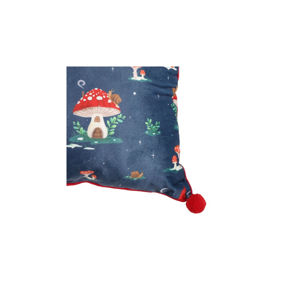 35cm Square Gnome Print Cushion with Pom Poms