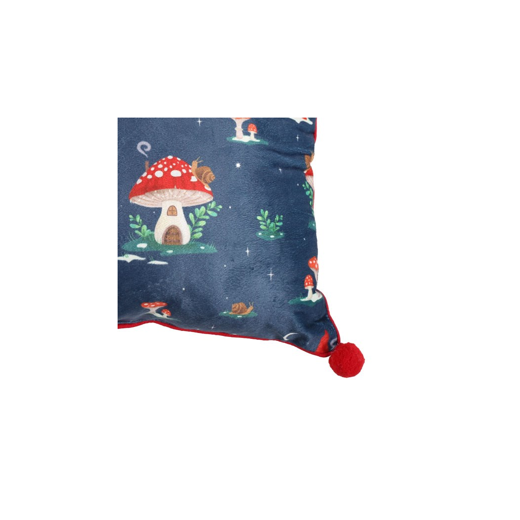 35cm Square Gnome Print Cushion with Pom Poms