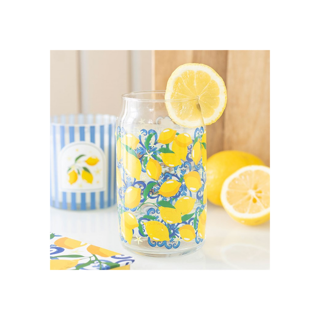 Lemon Print Can Glass