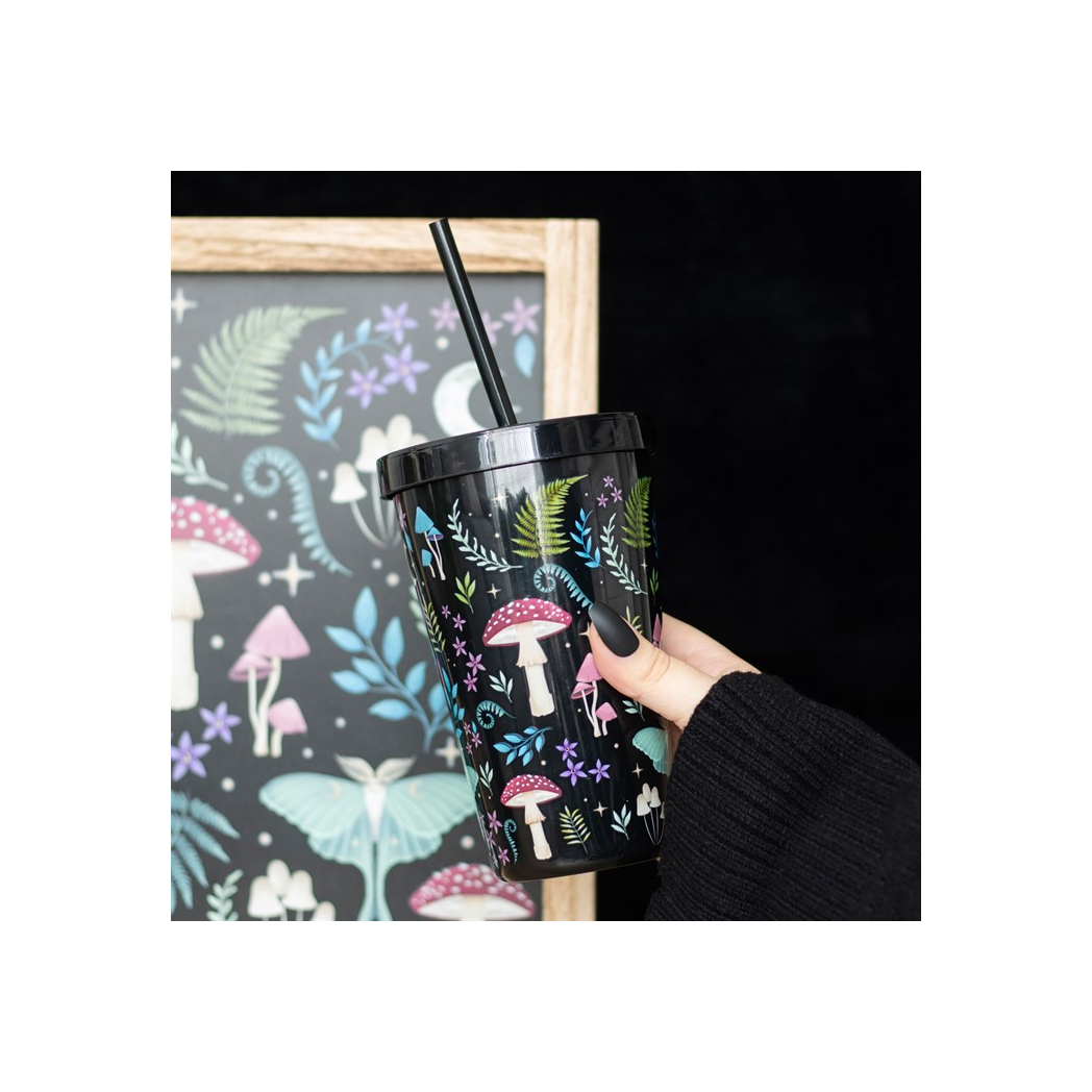 Dark Forest Print Plastic Tumbler with Straw