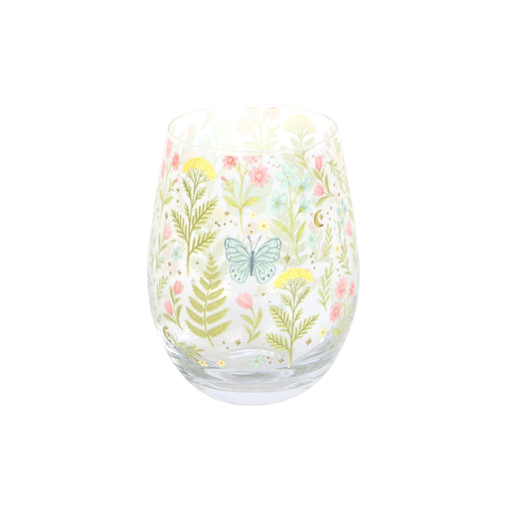 Luna Bloom Floral Print Stemless Glass