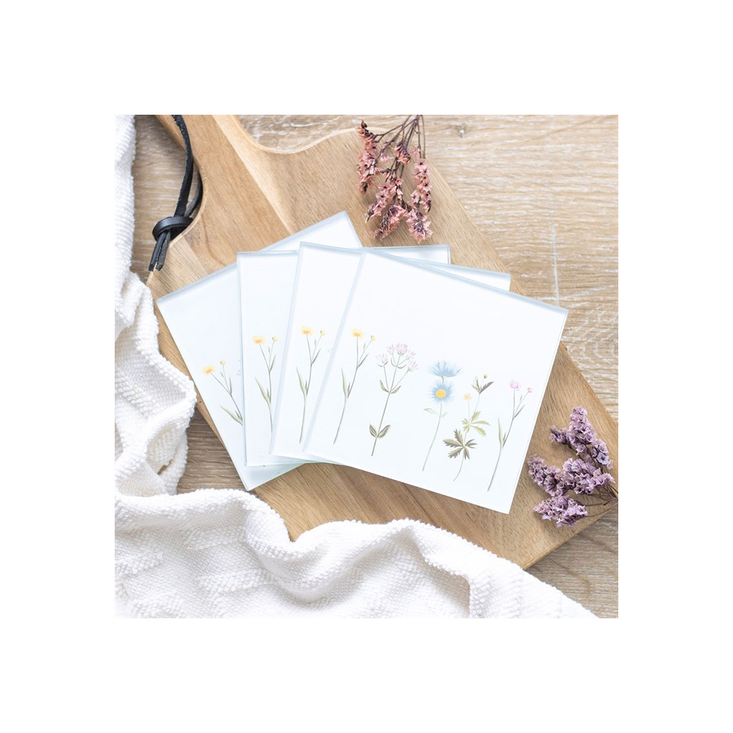 Floral Glass Coaster Set