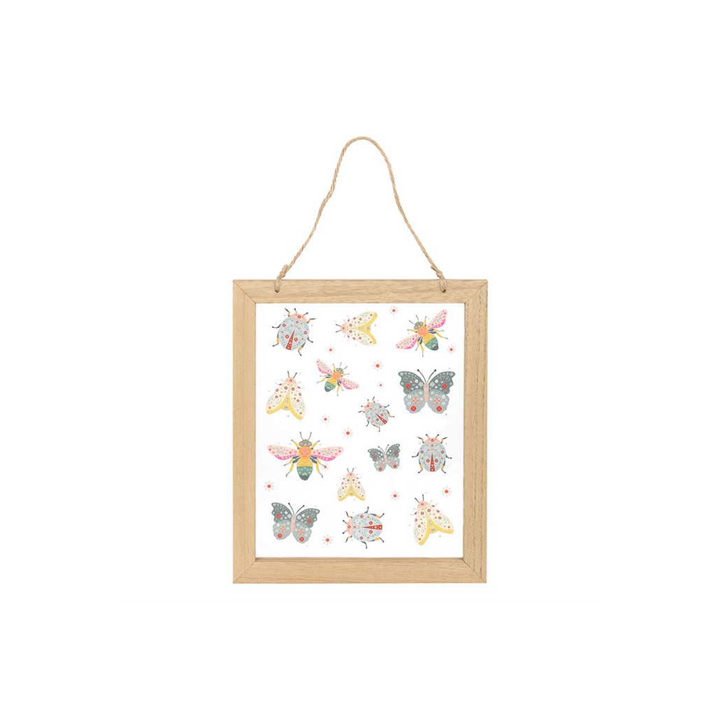 Floral Bug Print Glass Wall Hanging
