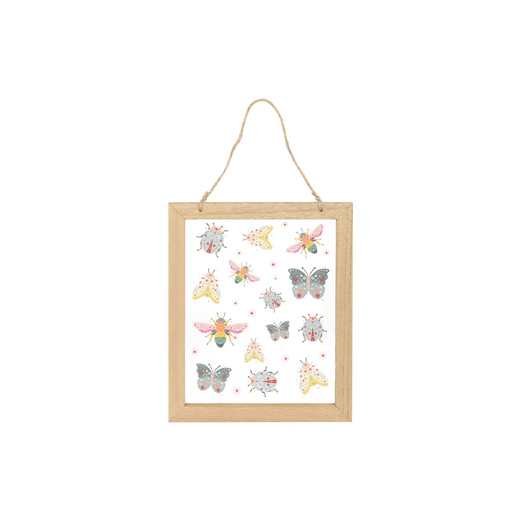 Floral Bug Print Glass Wall Hanging