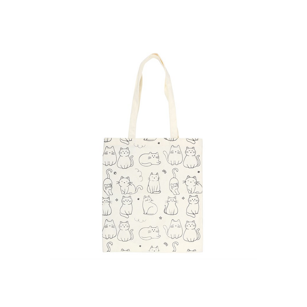 White Cat Print Polycotton Tote Bag