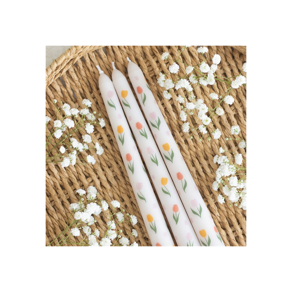 Set of 3 Tulip Print Taper Candles