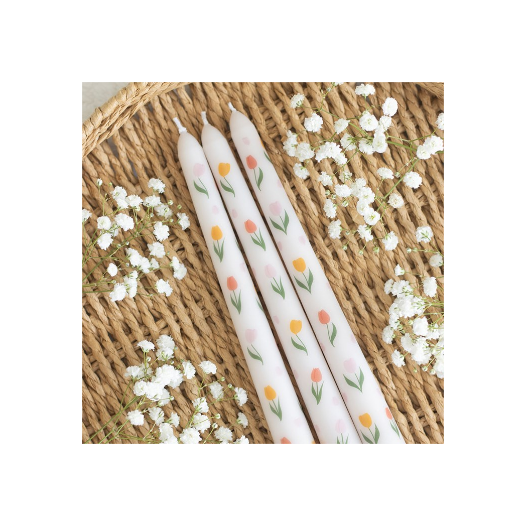 Set of 3 Tulip Print Taper Candles