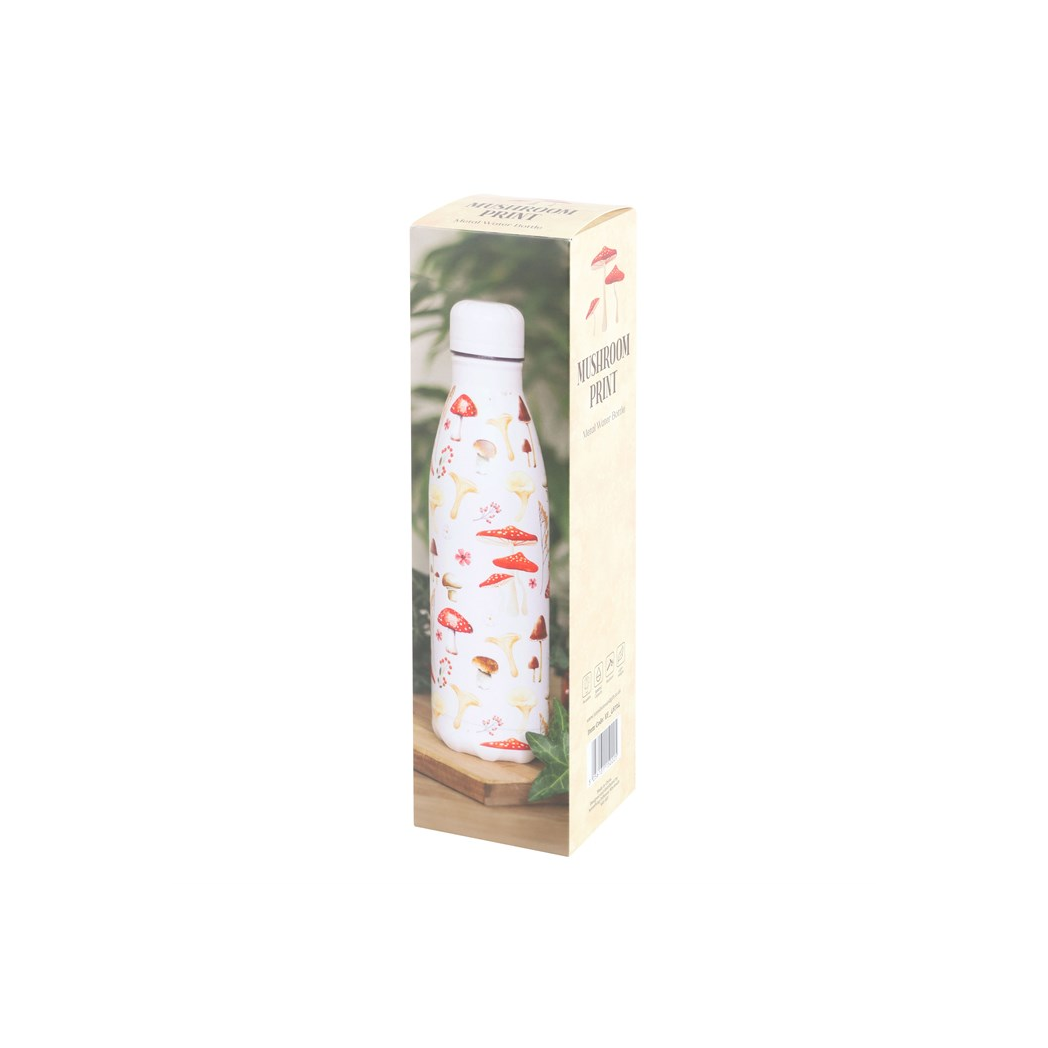 All Over Mushroom Print Metal Water Bottle