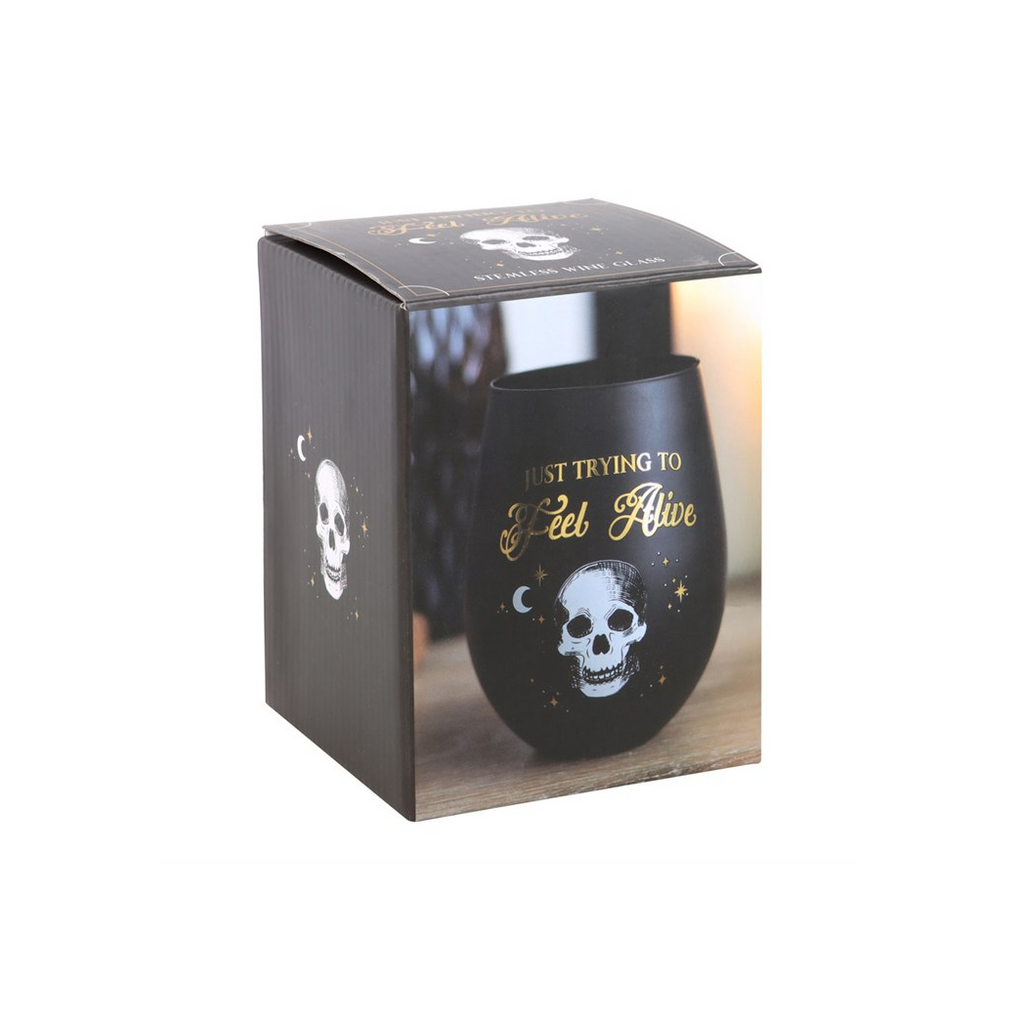 Trying to Feel Alive Stemless Wine Glass