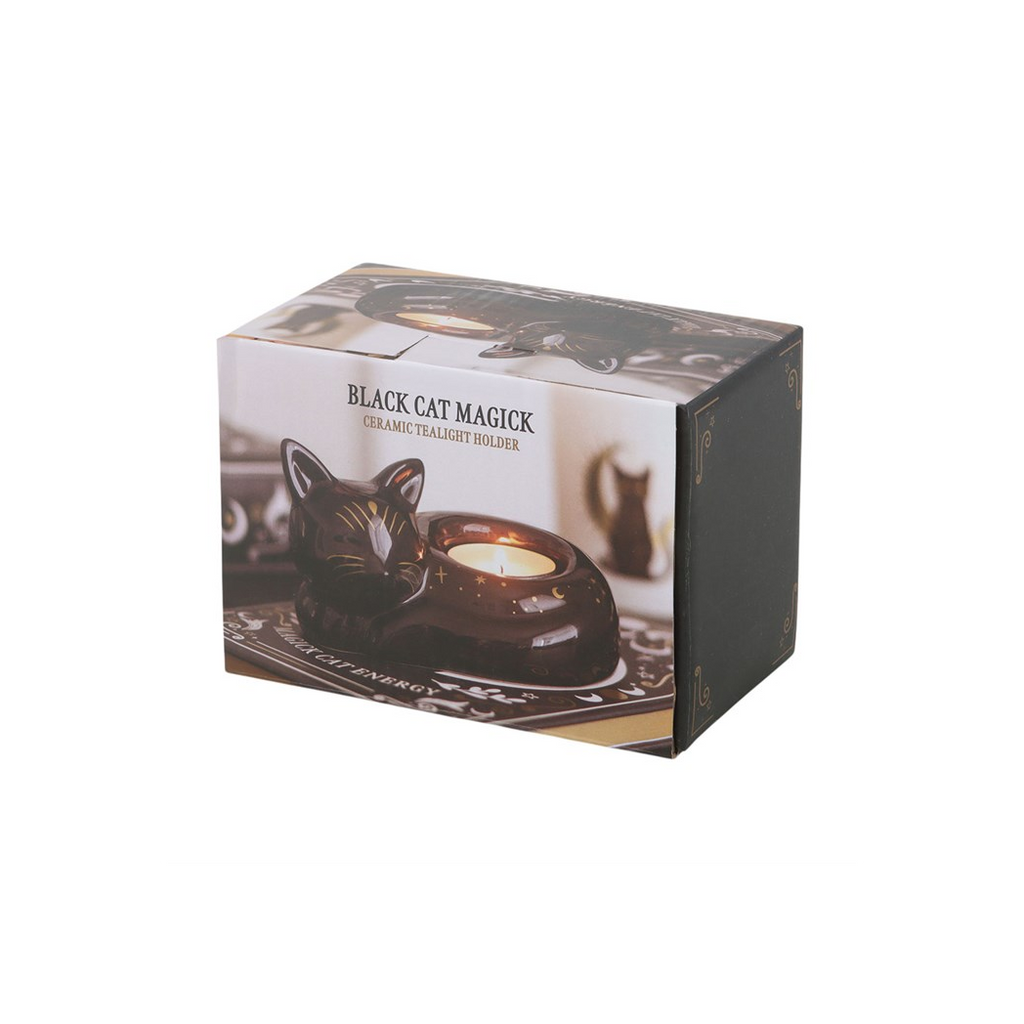 Black Cat Magick Curled Cat Tealight Holder