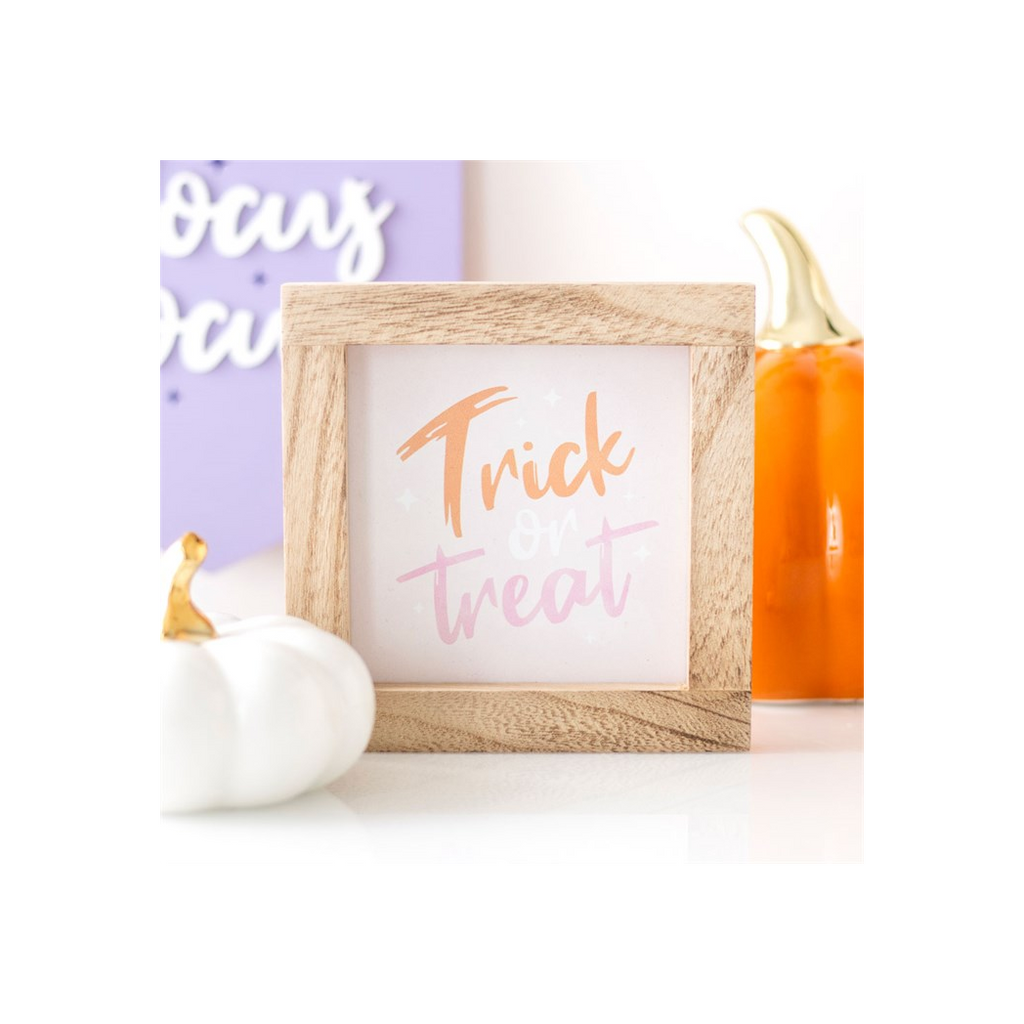 Pink Trick or Treat Wooden Frame Sign