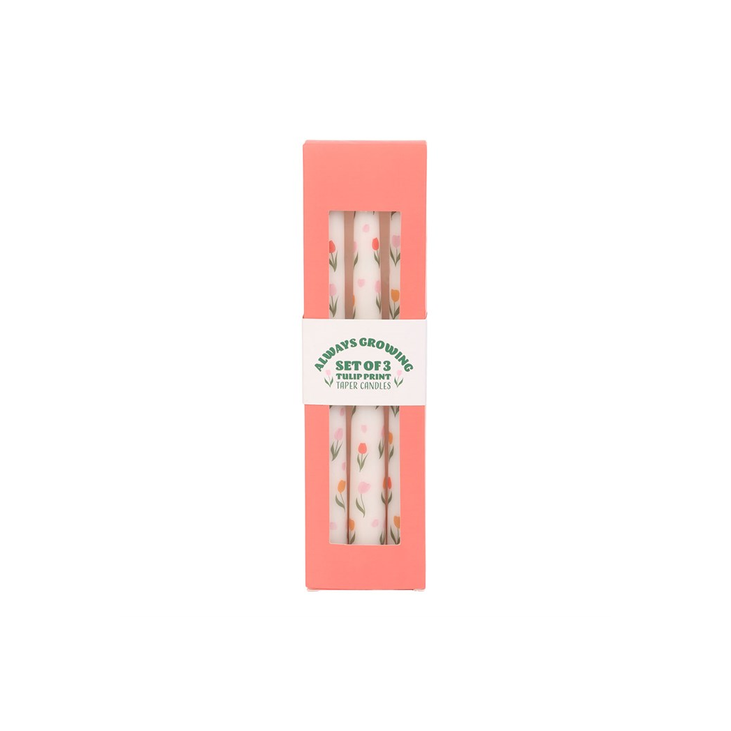 Set of 3 Tulip Print Taper Candles
