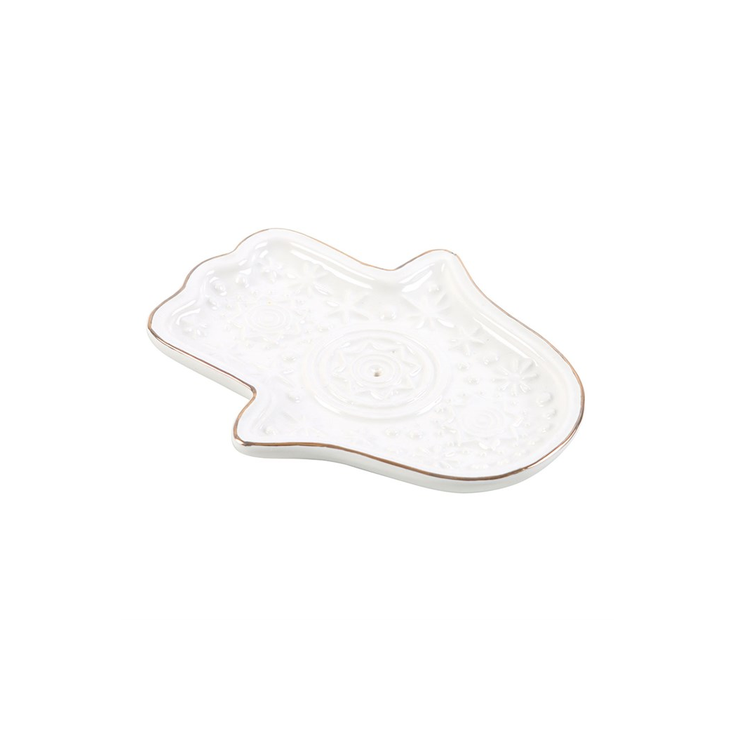 White Hand of Hamsa Incense Holder and Trinket Dish