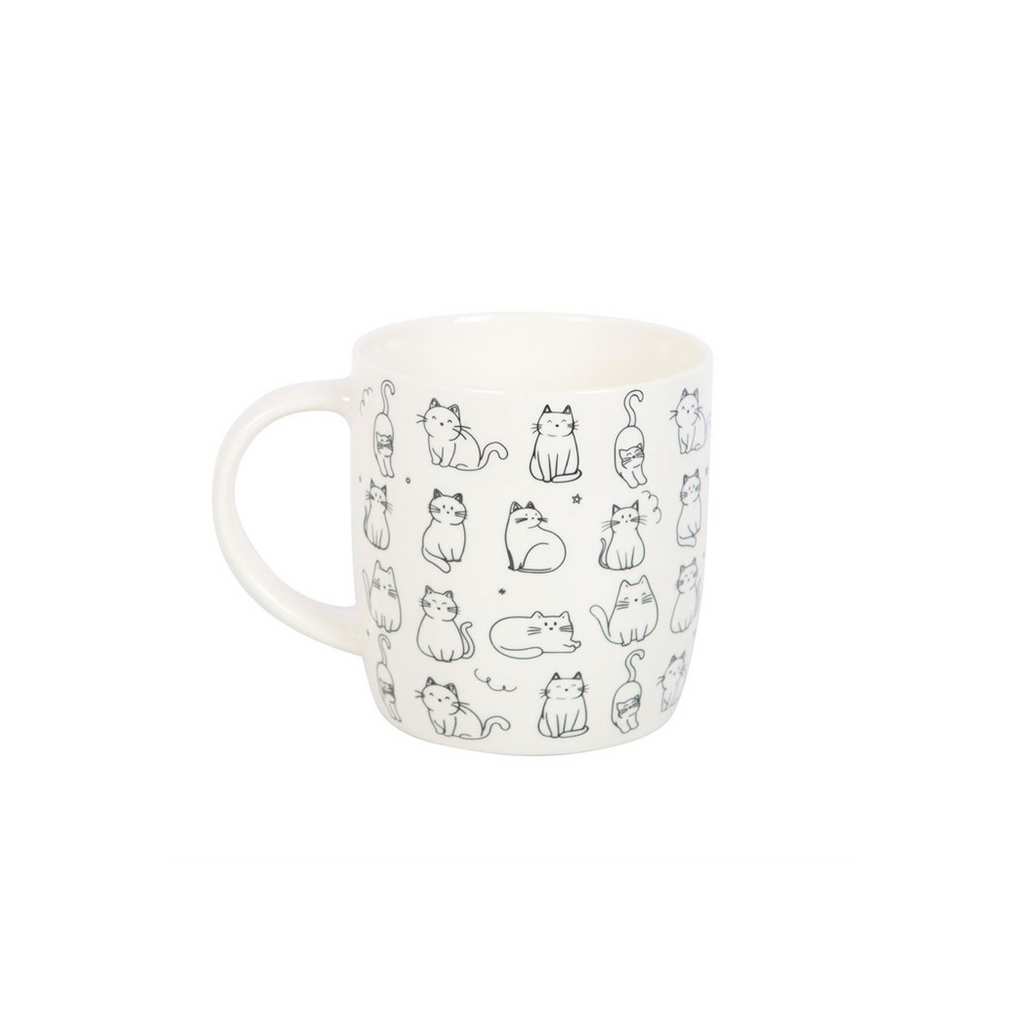 White Happy Cat Print Mug