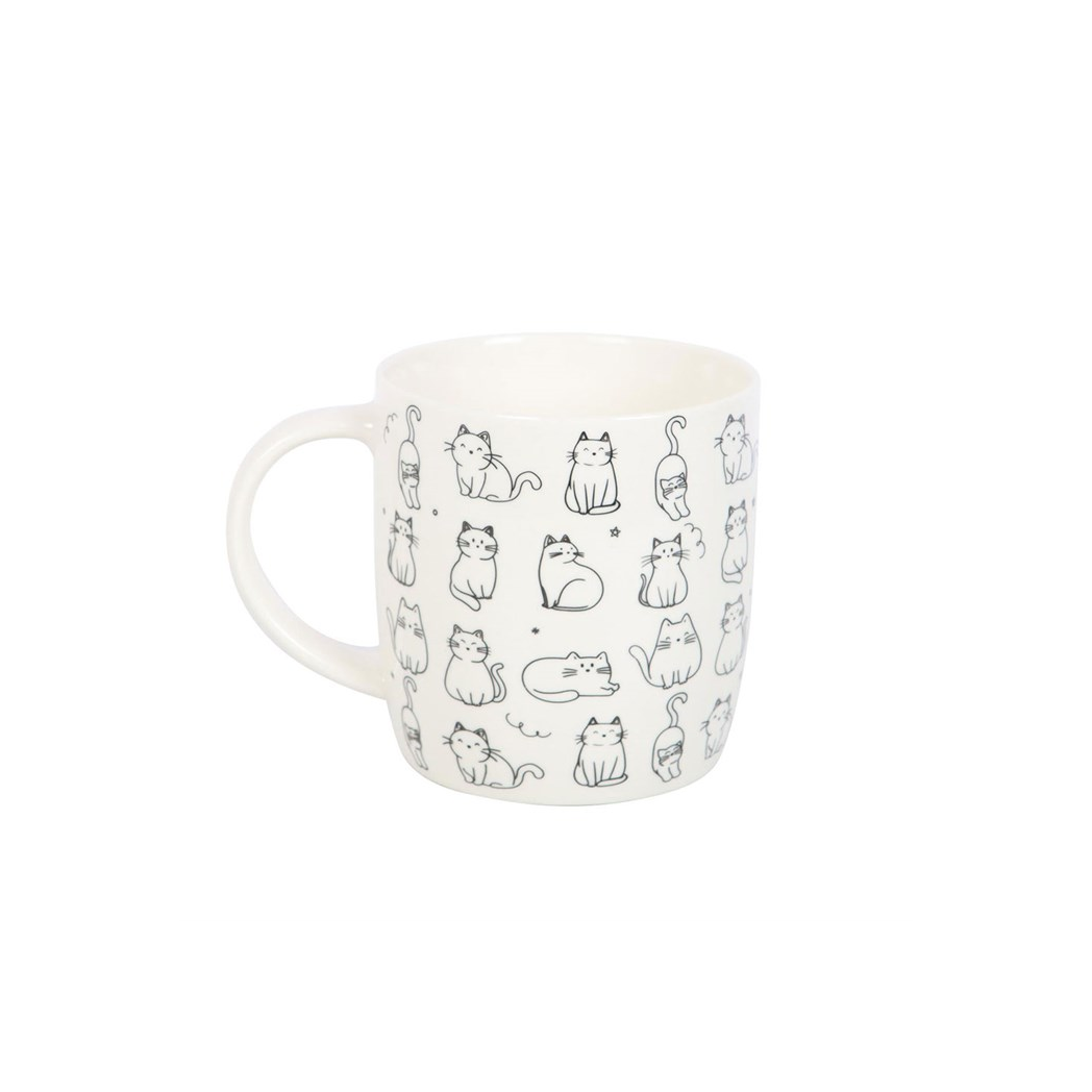 White Happy Cat Print Mug