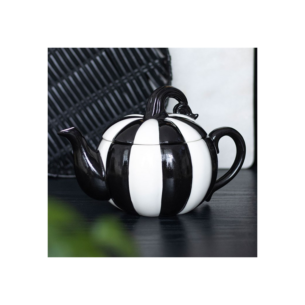 Black and White Striped Pumpkin Teapot