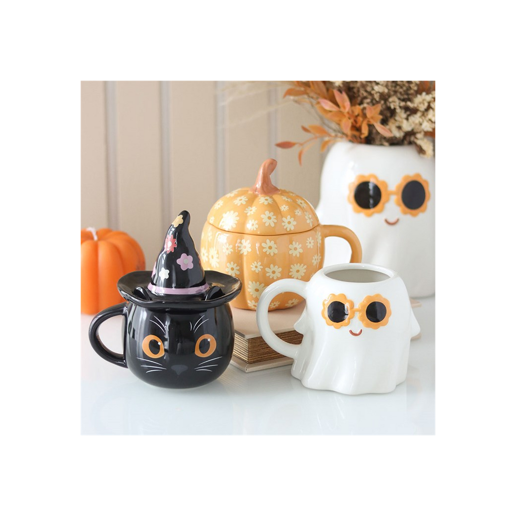 Groovy Floral Pumpkin Lidded Mug