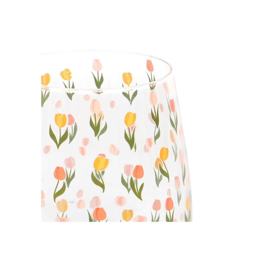 Tulip Print Stemless Glass