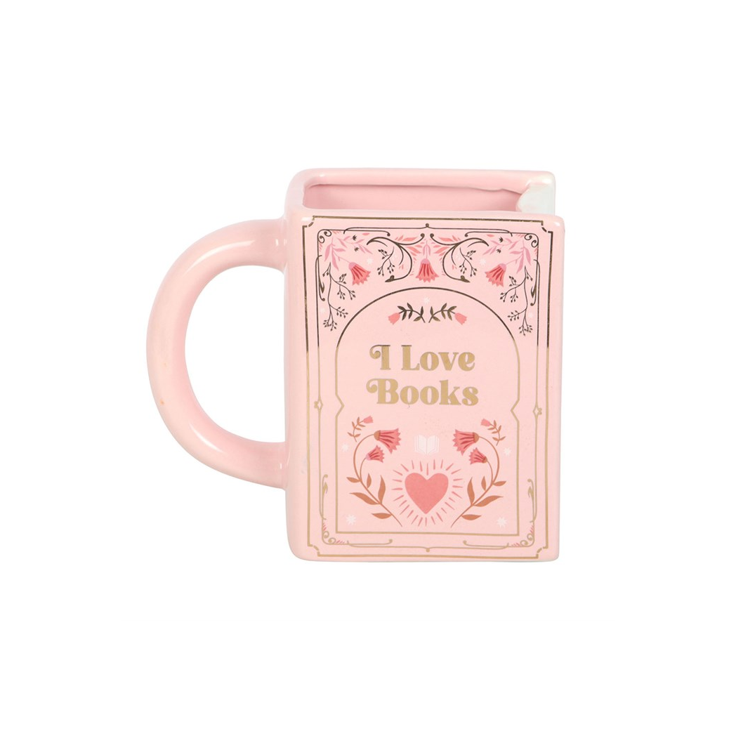 I Love Books Pink Book Shaped Mug