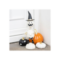 White Metal Pumpkin Man Ornament with Witch Hat